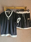 Komplet damski welur bluzka szorty czarny biały lampas