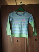 Koszulka na długi rękaw biało-zielony w paski dziewczęcy rozmiar 140