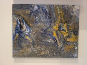 Nowoczesny Obraz Abstrakcja Pouring Złoty Niebieski Glamour ok. 40x30 cm