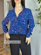Stylowa niebieska koszula damska w panterkę S M 100% wiskoza