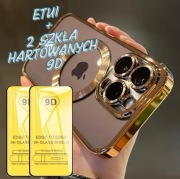 Etui iPhone 13 MagSafe Przezorczyste Złota Ramka Ochrona Aparatu+ 2szkła