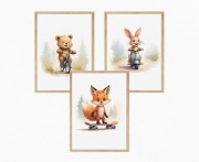 Zestaw 3 plakatów A4 do pokoju dziecięcego | Zwierzątka Aktywność