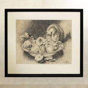 Martwa natura -owoce J. Brossillon Bruksela1929r Rysunek piórkiem 70/60