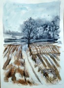 Akwarela mojego autorstwa "Pejzaż" bardzo duży format 29.5 na 40.5