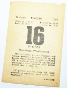 Kartka z kalendarza z 16.01.1981 r. Metryczka urodzin, itp. !! ORYGINALNA !