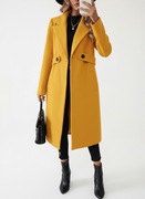 Elegancki żółty długi płaszcz klasyczny modny do pracy stylowy + GRATIS