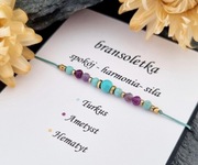 Bransoletka spokój/harmonia/siła (turkus, ametyst, hematyt) na sznurku