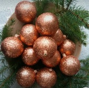 Bombki szklane 70mm 12szt miedziane brokatowe 