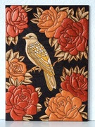 Obraz wypalany i malowany na drewnie 25x35cm, rękodzieło, pirografia/akryl