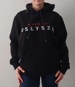 Czarna gruba bluza z napisem kapturem S 36 kaptur ciepła