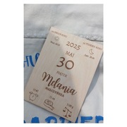 Metryczka Drewniana Kartka z kalendarza Pamiątka narodzin dziecka Prezent