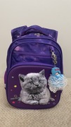 Nowy, fioletowy plecak/tornister dziecięcy z motywem kota 3D. 