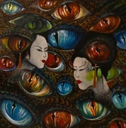 Gejsze 100x100 cm Akryl na płótnie 