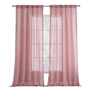 2 Sztuki Różowych Zasłonek Półprzezroczystych Firanki 145x140cm