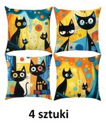 Zestaw 4 poszewek na poduszki z wizerunkiem czarnego kota. 45x45 cm.