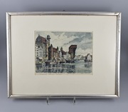 Danzig Gdansk akwaforta widok na żurawia lata 30ste