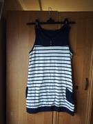 Tunika sukienka t-shirt biało-granatowy dziewczęcy rozmiar 164