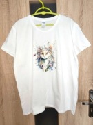 Nowa biała koszulka t-shirt z kotem w kwiatach rozmiar 2XL/46