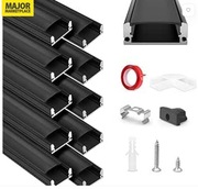 Profil LED aluminiowy U czarny 10 m z dyfuzorem zestaw