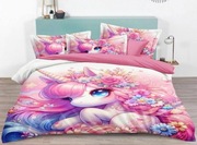 Pościel dziecięca jednorożec kwiaty bawełna satynowa 160x200 +2 poduszki 