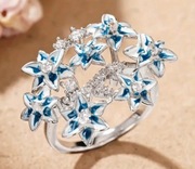 Pierścionek r. 10 srebrny niezapominajki piękny z cyrkoniami + pudełko