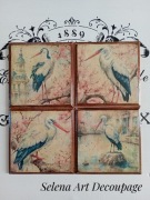 Ozdobne podstawki shabby chic vintage farmhouse decoupage handmade ptaki 