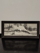 Akwarela – pejzaż zimowy | PRL | galeria Skoczów | vintage