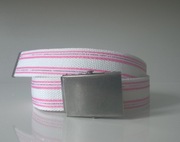 Pasek parciany biały z różowymi dwoma paskami