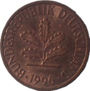 DĄB SZYPUŁKOWY - 1 fenig z 1996-D roku RFN - OBEJRZYJ MOJĄ OFERTĘ