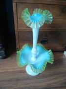 Szklana 19 wieczna patera ogromna uranowa opalizujaca