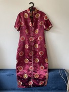 Sukienka Qipao 100% JEDWAB XL oryginalna bordowa
