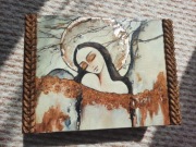 Szkatułka drewniana, pudełko z aniołem, anioł, rękodzieło, handmade
