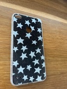 Etui na telefon P8 lite czarne w gwiazdki z brokatem nakładka