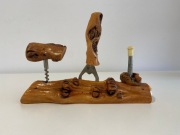 Zestaw przyborów do alkoholi drewno PRL korkociąg otwieracz nalewak