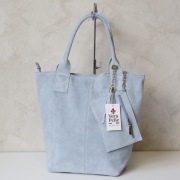 Torebka shopper Vera Pelle zamsz błękitna