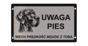 Srebrna tabliczka informacyjna uwaga pies Dog niemiecki