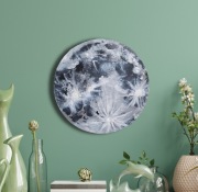 Księżyc malowany na okrągłym płótnie, Canvas, moon, średnica 20 cm, srebrny