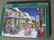 Puzzle 1000 Falcon Playing in the snow Zabawy na śniegu Zima