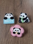 3 przypinki, broszki. Słodkie pandy