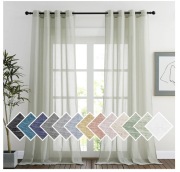 Zasłony lniane, zestaw 2 zasłon szałwiowej zieleni, wys. 245 x szer. 140 cm