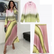 ZARA zestaw/sukienka koszula+plisowana spódnica, nadruk tie dye, r. XS-S.