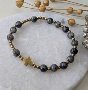 Męska bransoletka różaniec z kamieni naturalnych krzyż prezent unisex hit