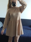 beżowa karmelowa jasno brązowa tunika sukienka rozkloszowana new look M