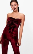 BOOHOO elegancki welwetowy kombinezon bandeau S