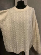 H&M sweter tunika oversize z wełną gruby duży warkocze wzory