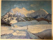 Obraz na płótnie na odwrocie półtna wklejka 1902 rok zimowy pejzaż alpejski