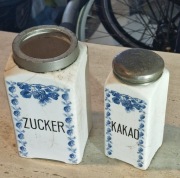 Stare Niemieckie Pojemniki Ceramika Cukier Kakao ZUCKER KAKAO Vintage