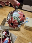 Bombka szklana ręcznie malowana lata 80te czerwony kwiat