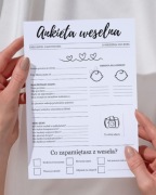 Ankieta weselna druk A4 50sztuk personalizowana 