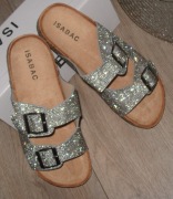 NOWE lśniące Klapki z Cyrkoniami srebrne _sprzączki r. 39/ 24cm